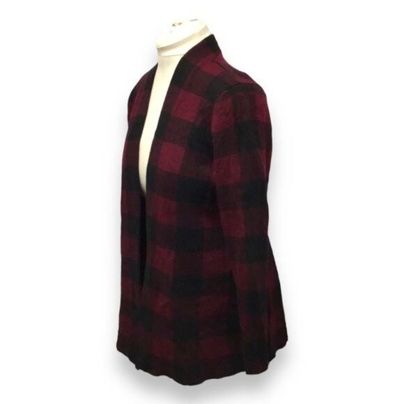 Talbots Women’s Open Front Pure Merino Wool Buffalo Plaid Sweater Cardigan - Picture 3 of 7